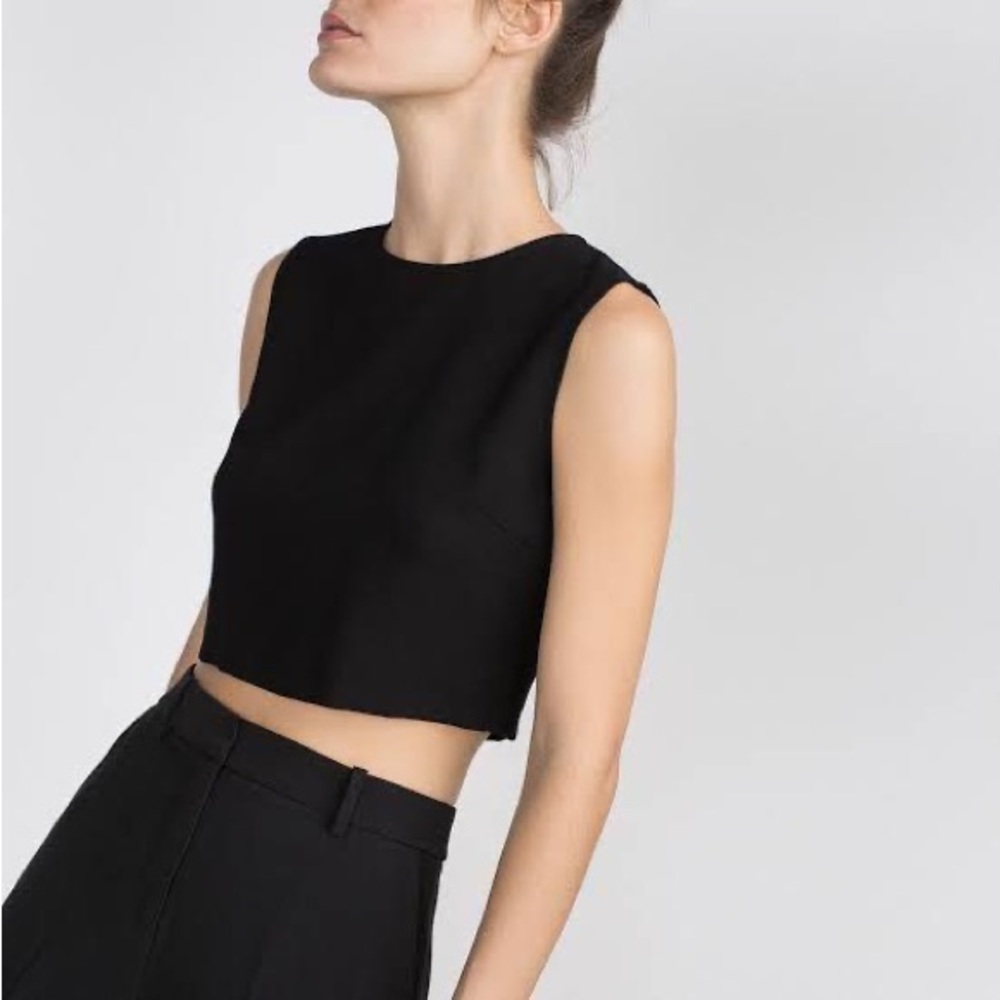 NWT Zara Black Crop Top with Gold Zipper detail - Picture 1 of 13